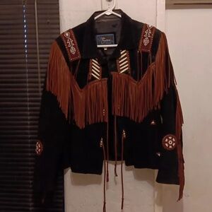 Echo Mountain by Arturo leather beaded fringe Jacket  boho cowgirl RTL &595 L XL